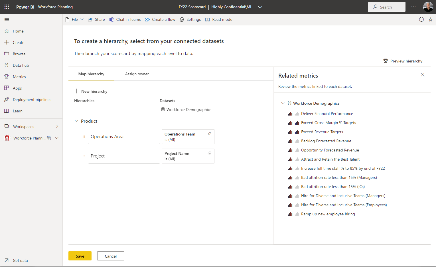 power bi scorecard metric