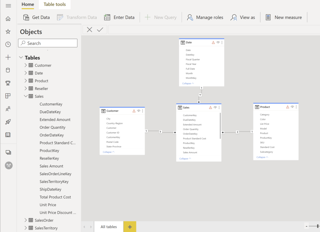 power bi datamart modele relation